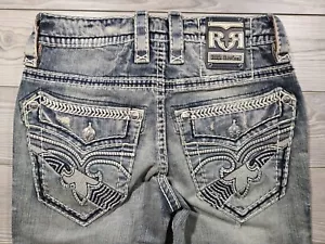 Rock Revival Cresdent Alt Straight Sz 29x36 Distressed Washed Concert Festival - Picture 1 of 13