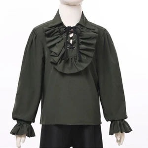 Medieval Boys Shirt Tops with Jabot Poet Pirate Renaissance Colonial Shirt - Picture 1 of 55