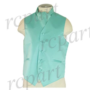New Men's Formal Tuxedo Vest Waistcoat solid & Ascot cravat aqua green Prom - Picture 1 of 6