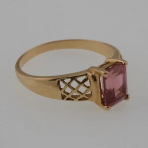 14k Yellow Gold Estate Filigree Pink Gemstone Ring Size 10 - Picture 1 of 6