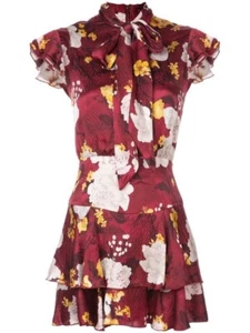 Alice + Olivia Lashay Tie Neck Ruffle Dress Floral Size 8 NWT - Picture 1 of 12