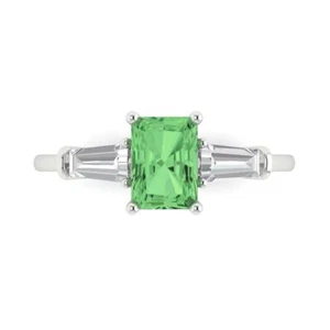 1.5 tcw Emerald Cut Engagement Ring for Women, 14K White Gold Green Promise Ring - Picture 1 of 11
