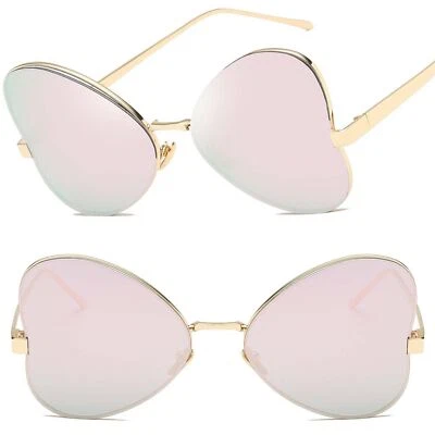 Солнцезащитные очки-бабочки в золотой оправе с зеркальными розовыми линзами большого размера - Изображение 1 из 3