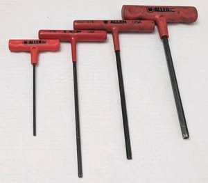 Vntg Allen Hex T-Handle Allen Wrench Key Set 4 Pieces USA Long Soft Grip - Picture 1 of 9