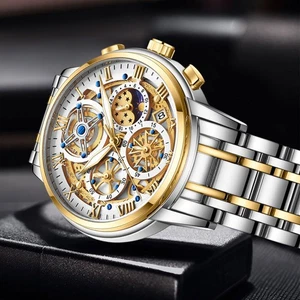 Men Watch Stainless Steel Quartz Luminous Date Chronograph Waterproof Wristwatch - Picture 1 of 9