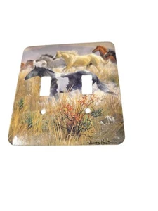Placa de pared interruptor doble abatible Wild Horses metal pintado a mano James Hautman - Imagen 1 de 7