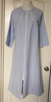 Miss Elaine Bata Manga Corta Talla 1X Estilo 862614 Azul y Blanco Cremallera a Cuadros Foto 1 de 3