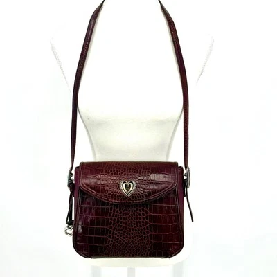 Brighton VTG Y2K Purple Cognac Crocodile Embossed Crossbody Bag Genuine Leather - Image 1 of 4
