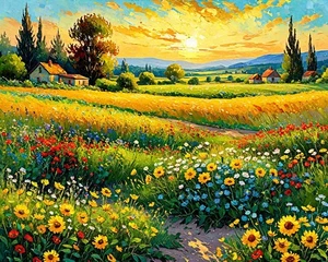 Leonid Afremov SERENITY OF COUNTRY LIFE Oil Painting 30"x24" by Official GICLEE - Picture 1 of 7