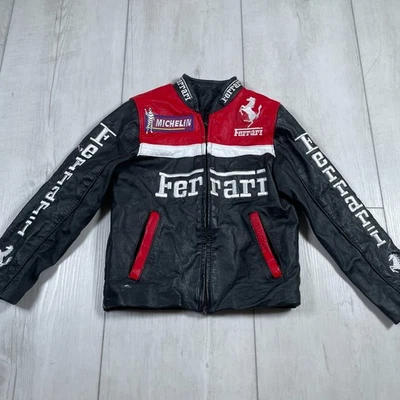 Chaqueta de cuero Ferrari para niños talla 4 estilo vintage negra roja carreras F1 Foto 1 de 4