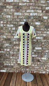 Vintage Averardo Bessi Multi-colored Geo Wild Print Short Sleeve Dress Sz 4 - Picture 1 of 6