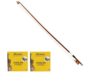 Merano Violin Bow + 2 Sets Strings ( 8 Pieces ) 4/4 Full Size ,Ship from USA - Picture 1 of 1