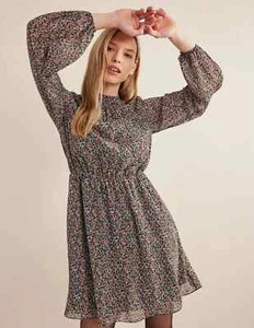 BODEN High neck flippy mini dress size 14 reg black petal toile D0460 __W/O .... - Picture 1 of 7