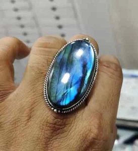 Beautiful Labradorite Gemstone 925 Sterling Silver Handmade Ring All Size R35 - Picture 1 of 4