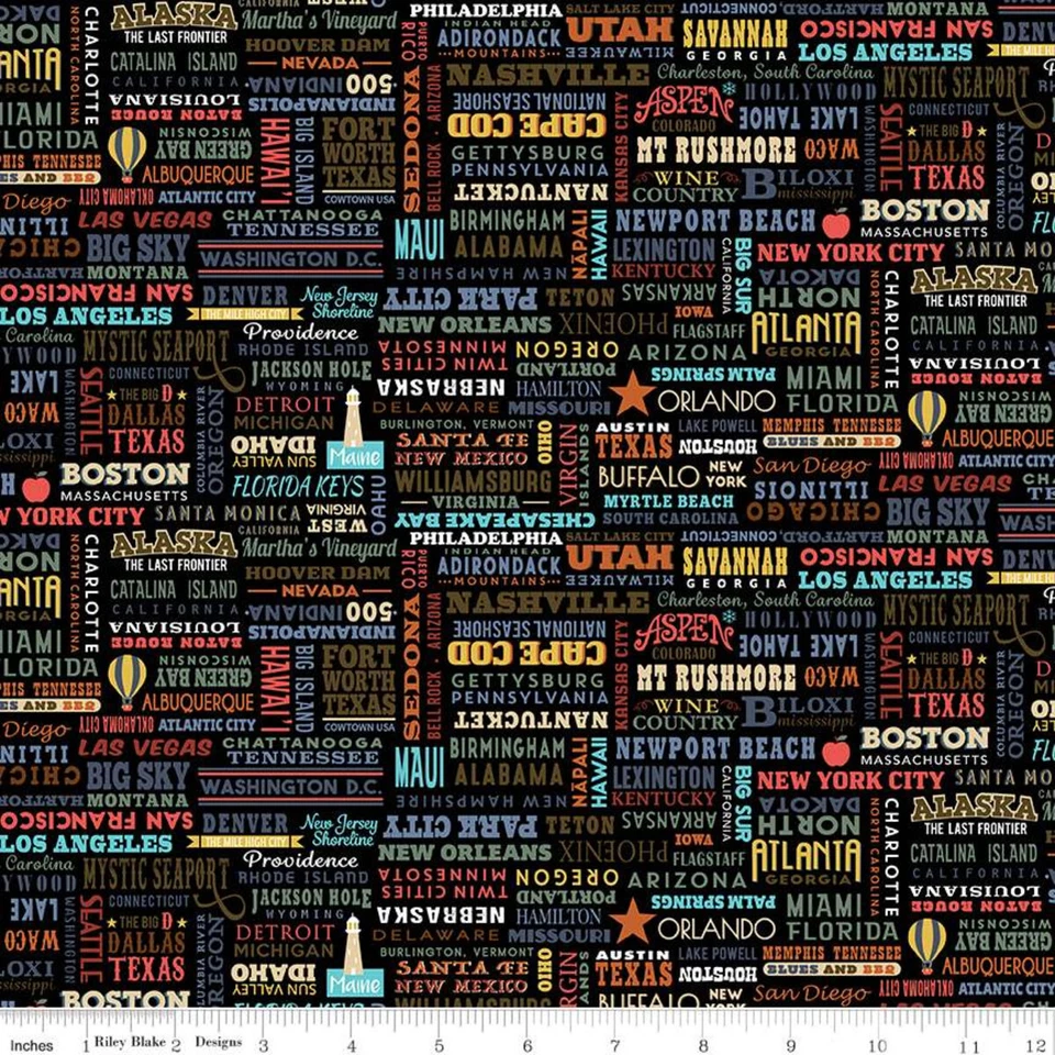 美国城市州名织物旅游目的地棉莱利布莱克按码 — 第 1/1 张图片