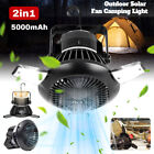 Portable Solar Power Camping Tent Fan USB Rechargeable Variable Speed LED Light