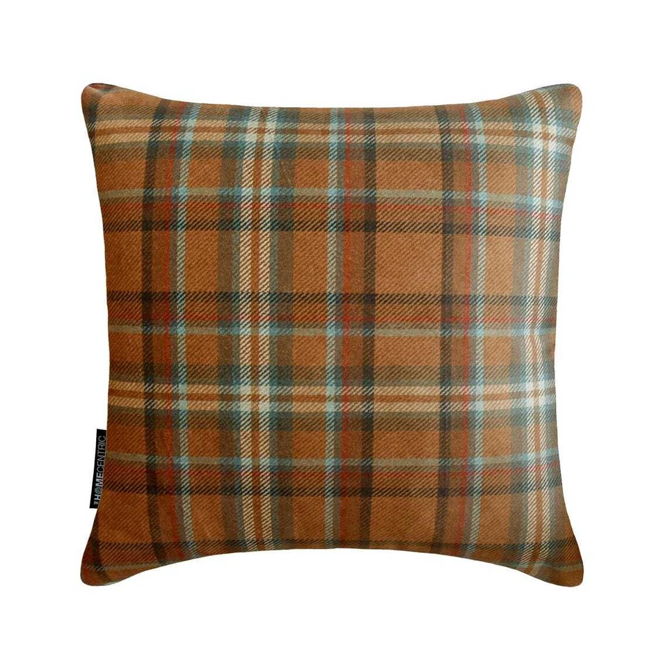 Winter Plaid Throw Pillow Cover Holiday Velvet Pillowcase - Plaidscape Orange - Image 1 of 4