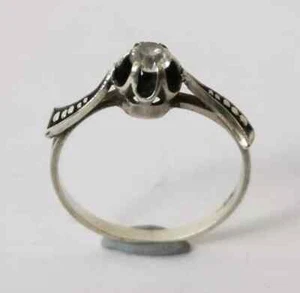 Vintage Latvia Russia Hallmarked Solid 875 Silver Solitaire Clear Paste Ring Q - Picture 1 of 10