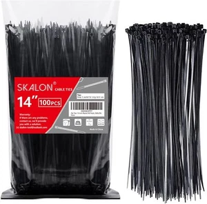 100 Attaches Fermeture Éclair Câble 14" Noir 50Lb Résistant UV Intérieur/Extérieur Fils Autobloquants - Photo 1/14