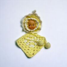 Vtg Kitch Doll Face Crochet Pot Holder Wall Hanging Yellow White - Read