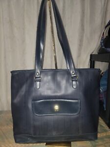 Vintage Etienne Aigner Navy Synthetic Leather Tote Bag Shoulder Handbag-read des