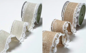 BURLAP LACE Trim Ribbon - Light or Dark Natural Jute Hessian Trimming 1.5" wide  - Picture 1 of 3