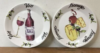 Juego de 2 Platos de Queso Vino Vintage Años 90 Bella Ganz Italiano Vin Fromage 5,75"" Foto 1 de 4