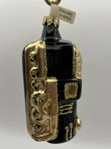 Black & Gold Locomotive Blown Glass Glitter Christmas Ornament Germany 3.75”H - Picture 1 of 9