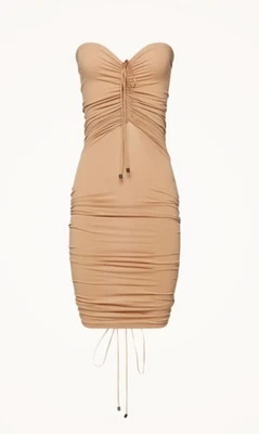 NWT Wolford Strapless Ruched Fatal Draping Dress Almond Beige Midi Bodycon Sz S - Image 1 of 4