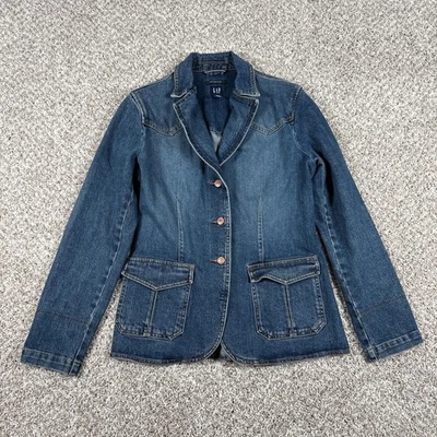 GAP Denim Jacket Womens Medium Blue Stretch Blazer Utility Pockets Vintage - Image 1 of 4