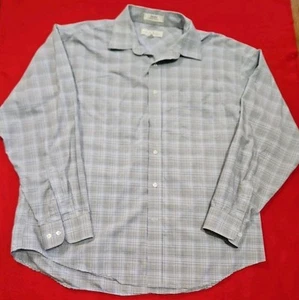 ENRO Dress Shirt Mens XXL BLUE White Plaid 100% Cotton Button Down Long Sleeve - Picture 1 of 10