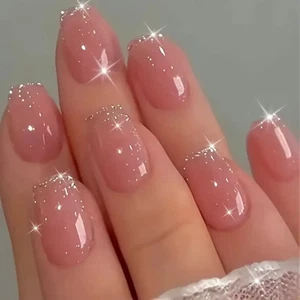 24x Short Ballet False Nails French Manicure Fake Tips Press On Full Cover Nails - Picture 1 of 6