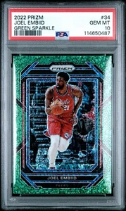 Baloncesto Panini Prizm 2022-23 #34 Joel Embiid Green Sparkle/8 PSA 10 Sixers - Imagen 1 de 2