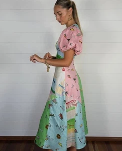 Alemais Dress Size AU 14 /US 10 Jet Midi 100% Euro Flax Linen Embroidered Multi - Bild 1 von 23