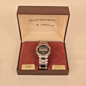 Vtg Men's 70s NOS Silver Tone Wrist Watch In Original Box Quartzmatic #35608 - Picture 1 of 14