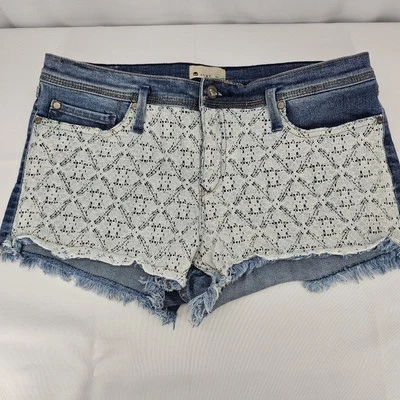 Roxy Y2K High Waist Floral Lace Front Denim Jean Shorts Size 13 - Image 1 of 4