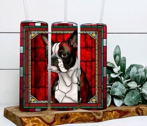 Stained Glass Red Boston Terrier Design 20oz Skinny Tumbler