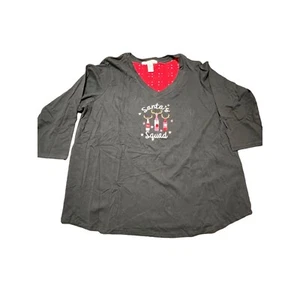 Pillow Talk PJ Shirt Pajama V Neck Embroidered Wine Bottles Reindeer Sz XL - Picture 1 of 4