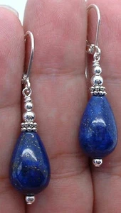 Einfache natürliche blaue Lapislazuli tibetisches Silber Ohrringe Leverbacks - Bild 1 von 2