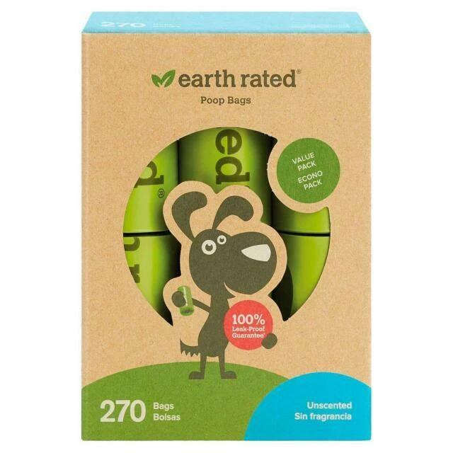 Earth Rated 270 Count Dog Waste Bags Unscented Poop 18 Refill Rolls
