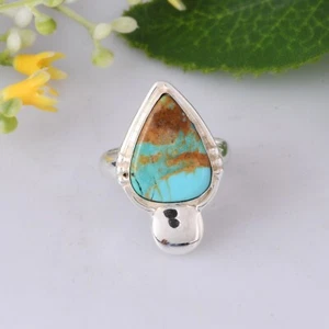 Gemstone Handmade Solitaire Kingman Turquoise 925 Silver Chunky Engagement Ring - Picture 1 of 8