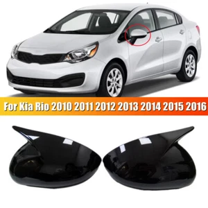 For Kia Rio 2010-2016 Gloss Black Look OX Horn Rearview Side Mirror Cover Cap - Picture 1 of 7