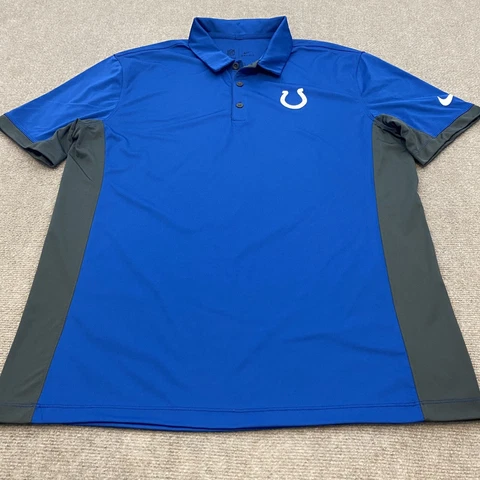 Indianapolis Colts Polo Shirt Mens Large Nike Dri Fit Blue Short Sleeve Logo Cover