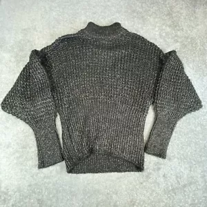 Express Pullover Damen Extra Small Schwarz Gold Metallic Ballonärmel Stehkragen - Bild 1 von 10