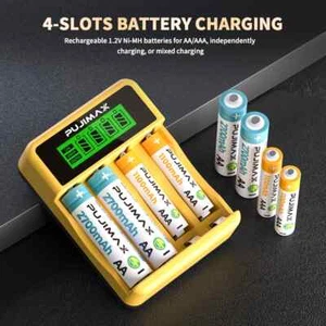 LCD AA AAA Battery Charger USB 4 Slot Smart Fast Intelligent Charge NiMH NiCd UK - Picture 1 of 15