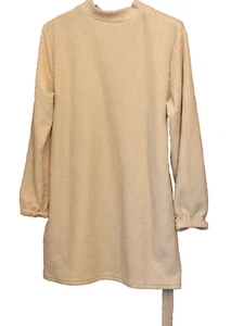 Shein Größe M Passform Plus 16 18 beige gerippt weich Strick hochgeschlossen Gürtel Tunika KLEID - Bild 1 von 2