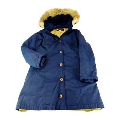 Chaqueta parka vintage Eddie Bauer plumón de ganso para mujer mediana azul marino capucha de piel Foto 1 de 4