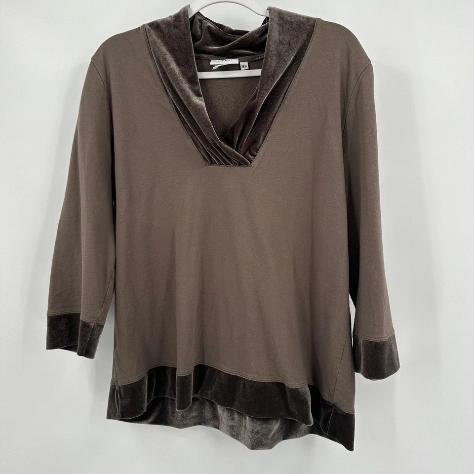 Lo último Top de algodón para mujer talla XL ribete de terciopelo vintage artístico capas de otoño Foto 1 de 4