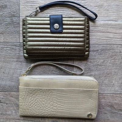 Samantha коричневый кошельки лот из 2 To-Go выстеганная RFID путешествий золото + крокодила кошелек с ремешком - Изображение 1 из 4