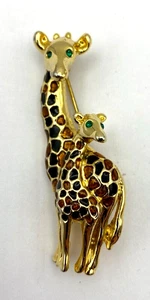 Spilla spilla giraffa mamma e bambino - gioielli con strass tono oro, non marcata - Foto 1 di 2